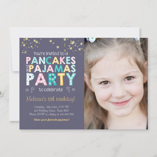 Pancake et pyjamas invitation anniversaire Girl Pi (Devant)