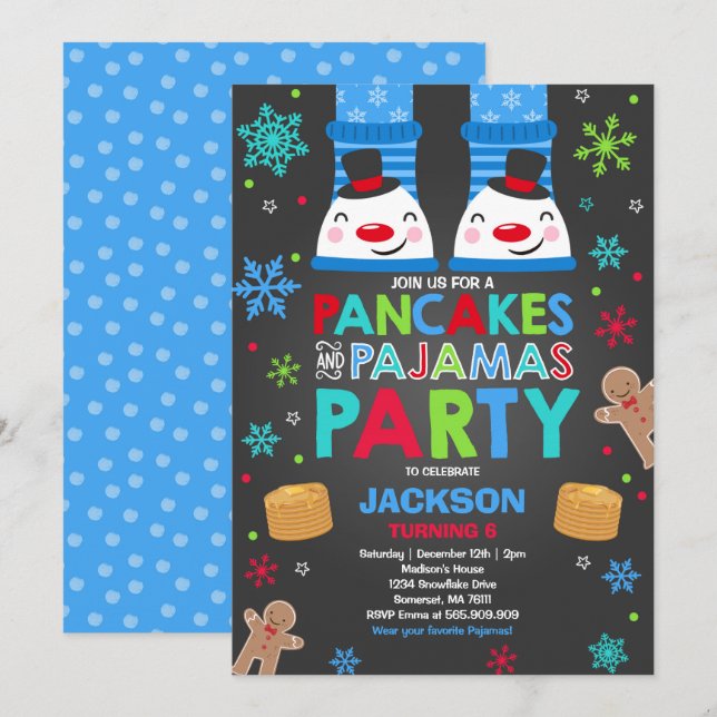 Pancakes De Noël Et Pajamas Invitation Snowman (Devant / Derrière)
