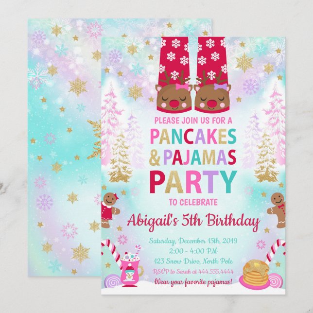 Pancakes de Noël et pyjamas Invitation d'anniversa (Devant / Derrière)