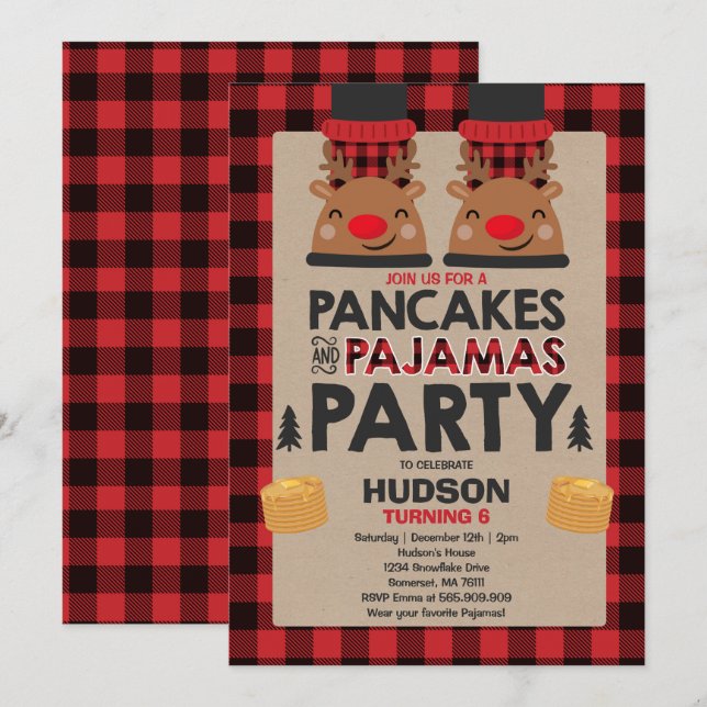 Pancakes De Noël Et Pyjamas Invitation Lumberjack (Devant / Derrière)