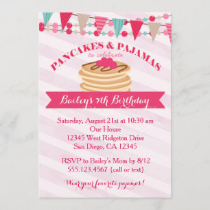 Pancakes et Pajamas Girl Birthday Invitation