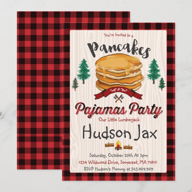 Pancakes Et Pajamas Invitation Plaid (Devant / Derrière)