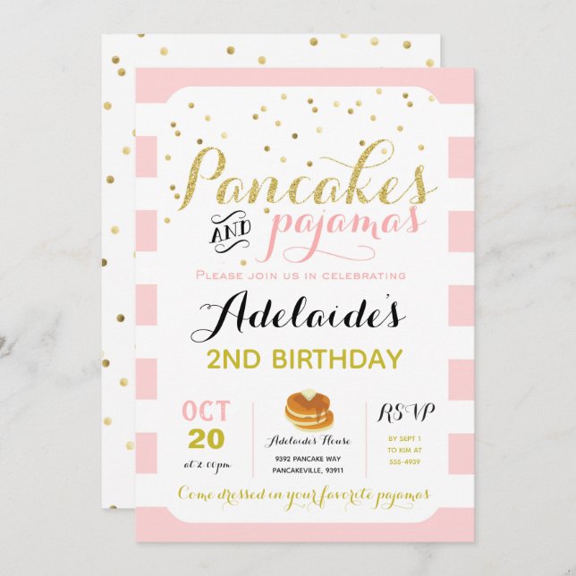 Pancakes et pyjamas Invitation Anniversaire (Devant / Derrière)