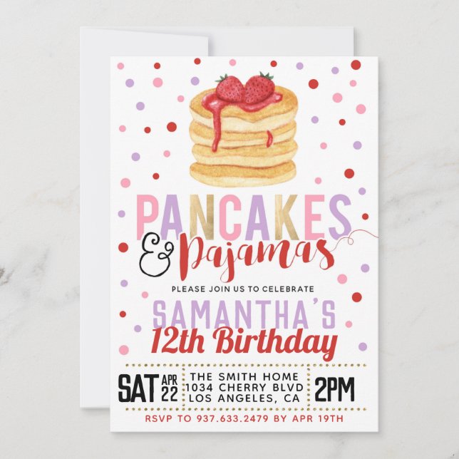 Pancakes et pyjamas Invitation d'anniversaire (Devant)