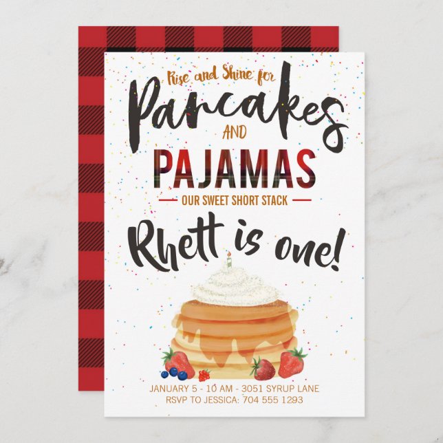 Pancakes et pyjamas Invitation d'anniversaire (Devant / Derrière)