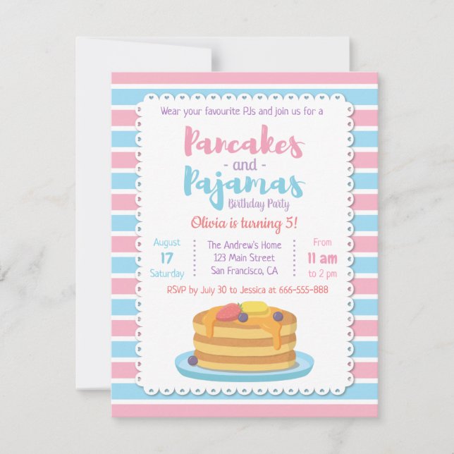 Pancakes et pyjamas Invitations à la fête d'annive (Devant)