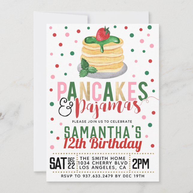 Pancakes et pyjamas Noël Anniversaire Invitation (Devant)