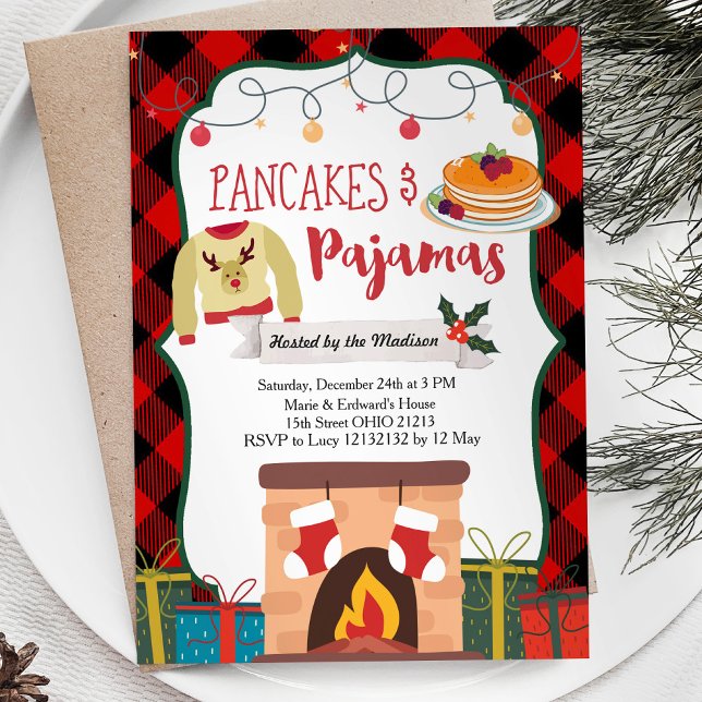 Pancakes et pyjamas Noël Invitation à la fête de N (Créateur téléchargé)