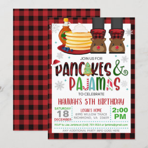 Pancakes & Pajamas Christmas Birthday Invitation W