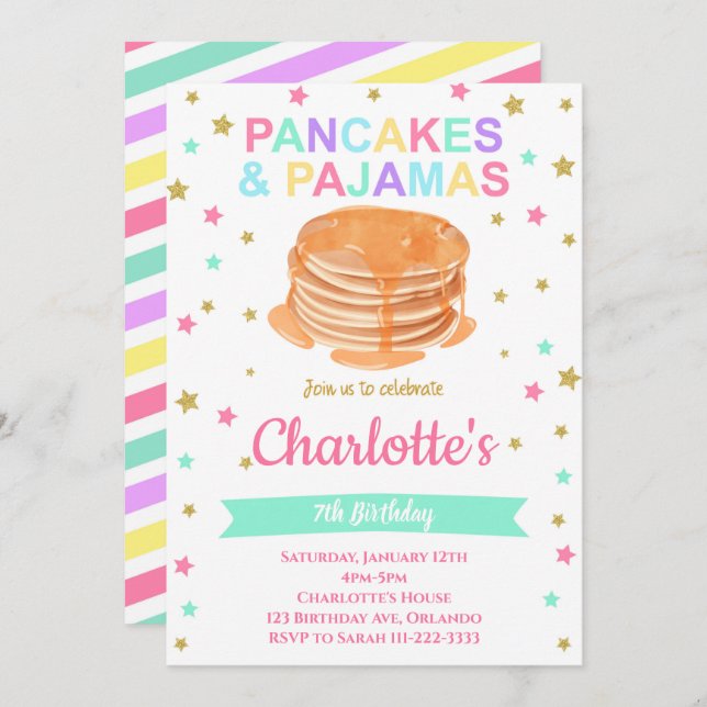 Pancakes Pajamas Invitation de fête d'anniversaire (Devant / Derrière)