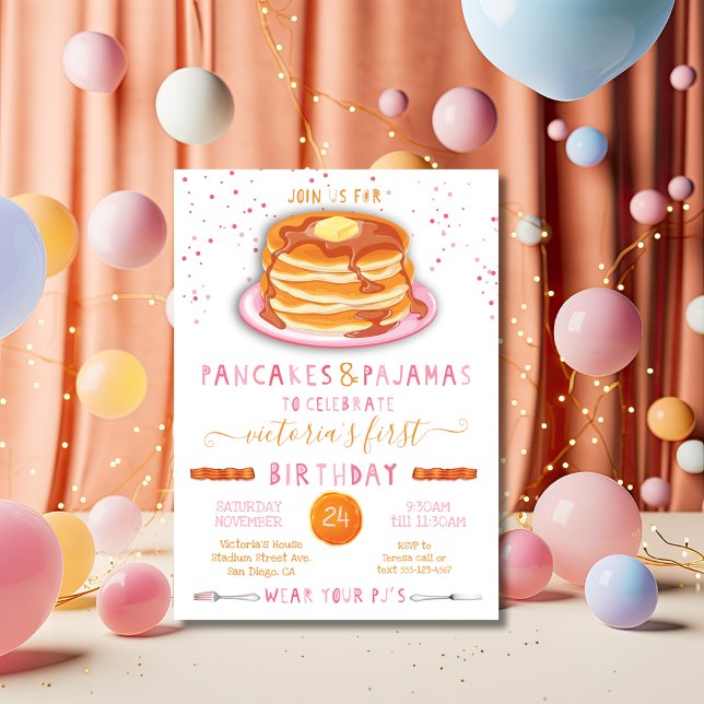 Pancakes & Pyjamas Anniversaire Fête Invitation (Créateur téléchargé)