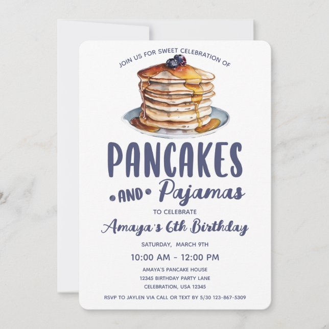 Pancakes & Pyjamas Invitation à la Fête d'Annivers (Devant)