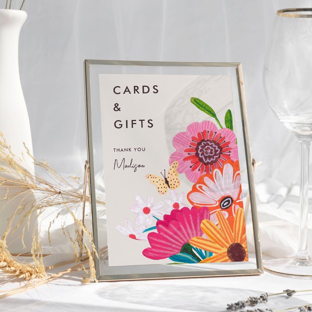 Pancarte Cartes & Cadeaux de Fête de Mariage de Fl (Bright Wildflower Bridal Shower Cards & Gifts sign)