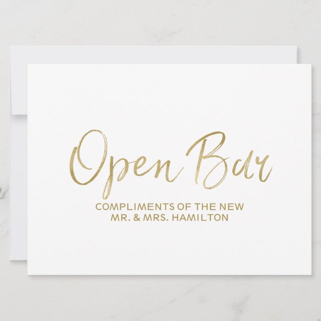 Pancarte de "Bar Ouvert" pour Mariage | Élégant Do (Devant)