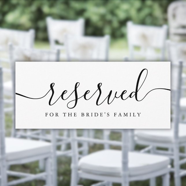 Pancarte de chaise réservée de mariage en écriture (Black and White Script Wedding Reserved Chair Sign)