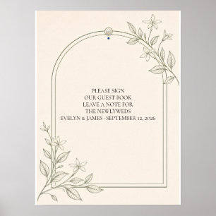 Pancarte de livre d'or de mariage botanique à l'ol