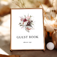 Pancarte de livre d'or floral Boho Bourgogne