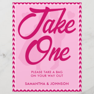 Pancarte de mariage moderne rose chevron Take One