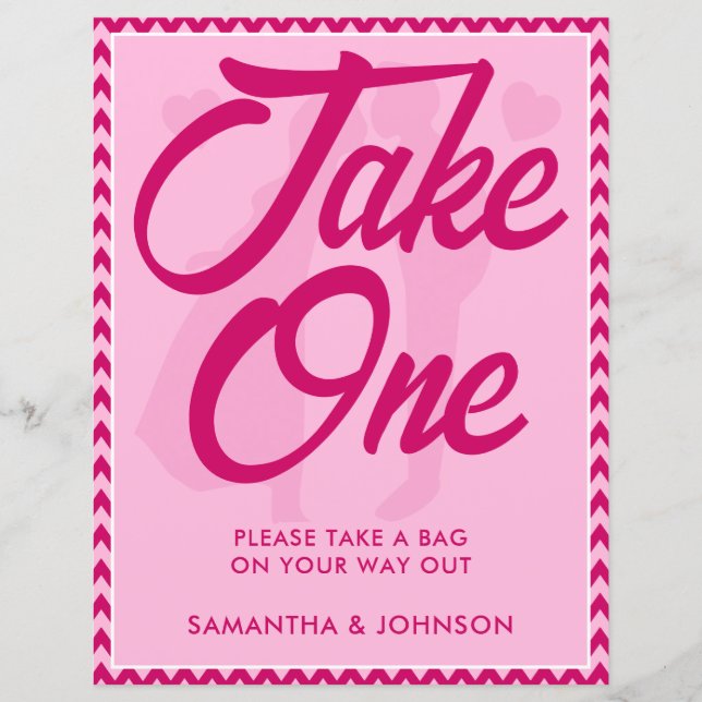 Pancarte de mariage moderne rose chevron Take One (Devant)