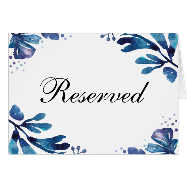 Pancarte de mariage Navy réservée. Feuilles bleues (Devant Horizontal)