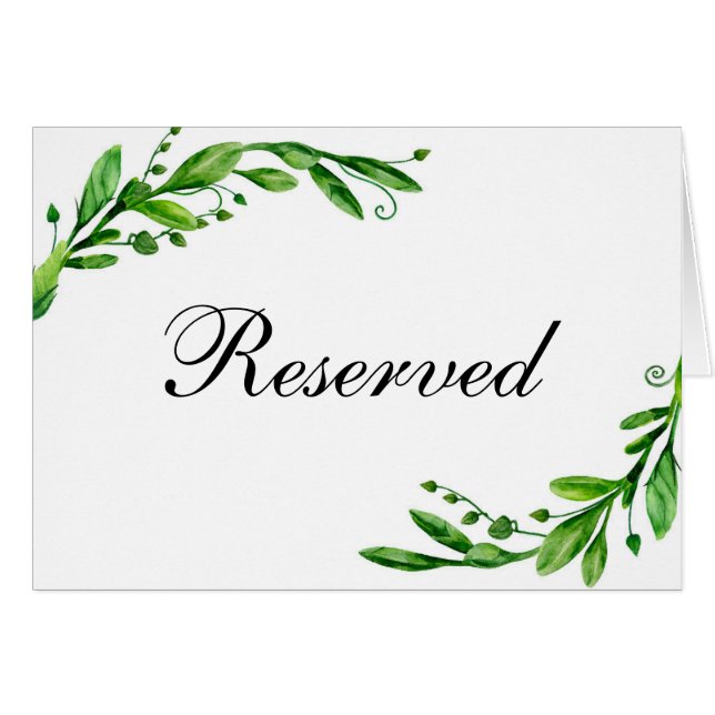 Pancarte de mariage vert réservé. Carte de table d (Devant Horizontal)