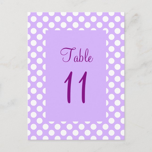 Pancarte de numéro de table à pois blancs et viole (Devant)