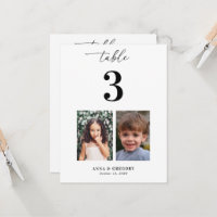 Pancarte de numéro de table avec photos d'enfance 