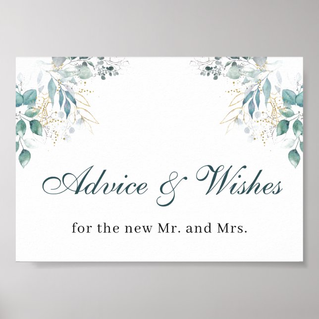 Pancarte de poster de mariage de conseils et de vœ (Devant)