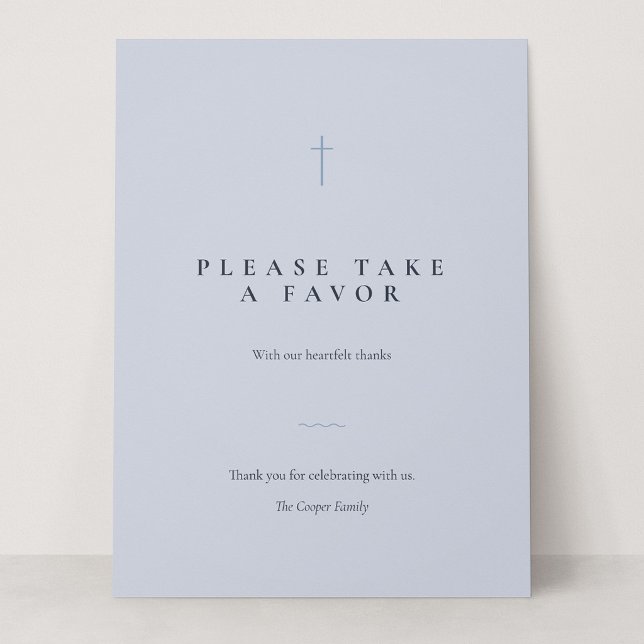 Pancarte de table Grace Blue Minimal Cross Take a  (Grace | Blue - Please Take a Favor 6.5 x 8.75" Card Sign)