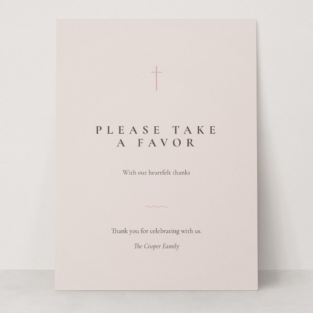Pancarte de table 'Grace Blush Minimal Cross Take  (Grace | Blush - Please Take a Favor 6.5 x 8.75" Card Sign)