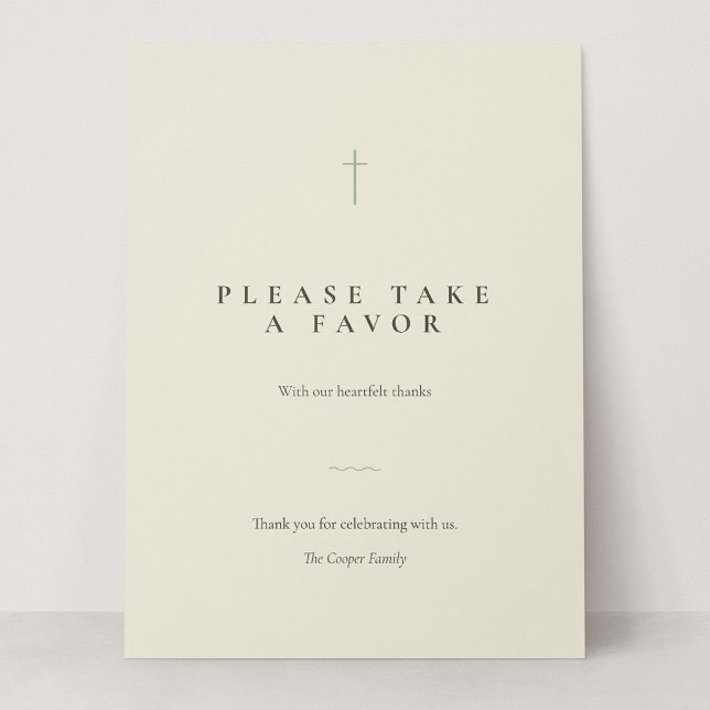 Pancarte de table Grace Sage Minimal Cross Take a  (Grace | Sage - Please Take a Favor 6.5 x 8.75" Card Sign)