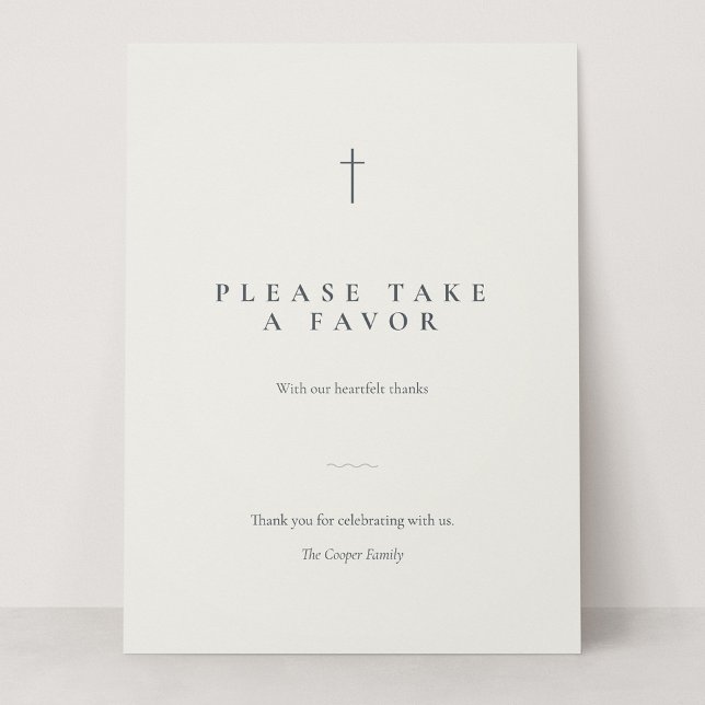 Pancarte de table 'Prenez un cadeau' Minimal Cross (Grace | Stone - Please Take a Favor 6.5 x 8.75" Card Sign)