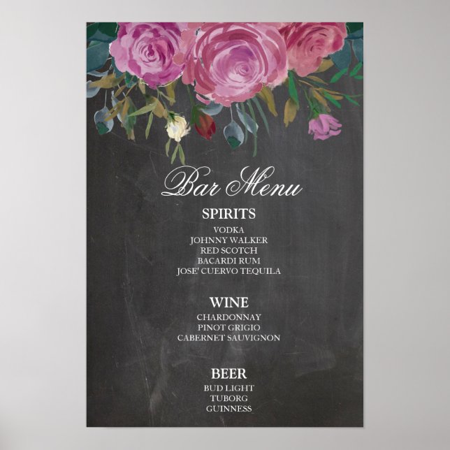 Pancarte de tableau noir de bar | Enseigne florale (Devant)