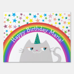 Pancarte Fête d'anniversaire de la fille licorne arc-en-cie