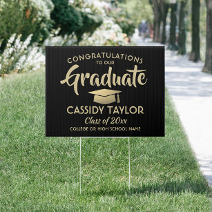Pancarte Graduation Congrats Elegant Black and Gold Yard