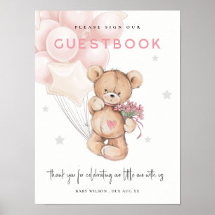 Pancarte livre d'or ballon ours rose Baby Shower