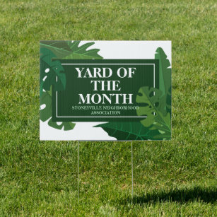 Pancarte Yard of the Month Club Green Leaf Custom HOA Award