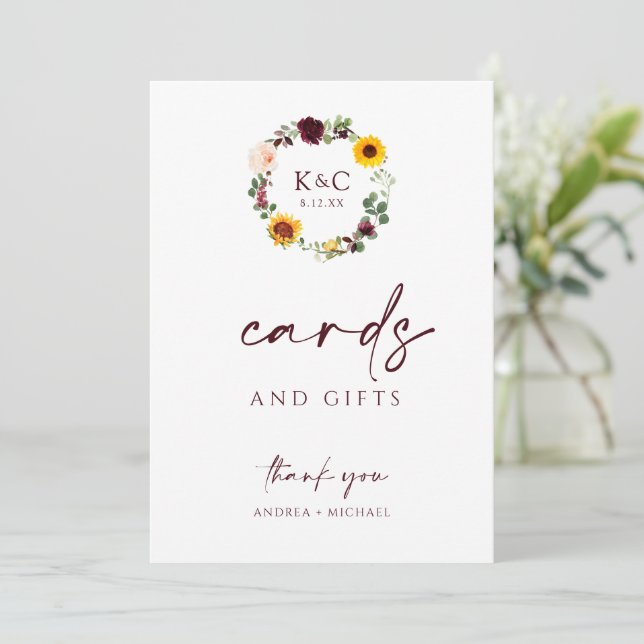 Pancartes de cartes et cadeaux de mariage Sunflowe (Debout devant)