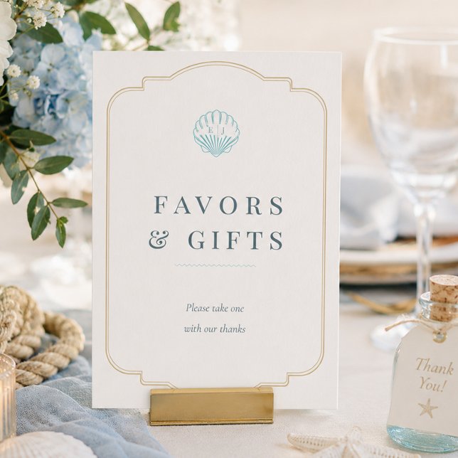 Pancartes de table de mariage coquillages nautique (Nautical Seashell Wedding Tabletop Favor Signs)