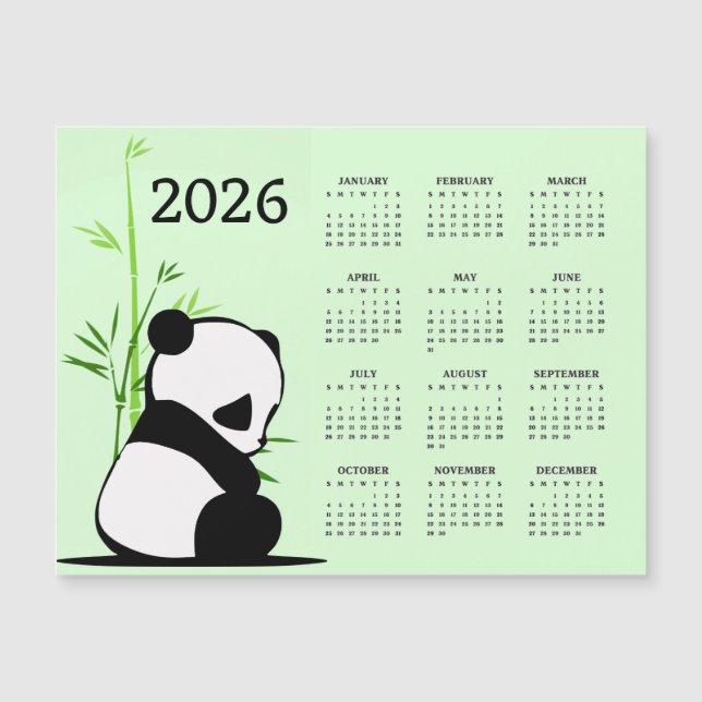 Panda 2026 Calendar Magnetic Card (Devant)
