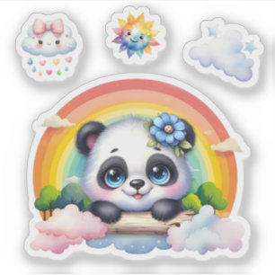 Panda adorable bébé dans les nuages. Sticker Panda
