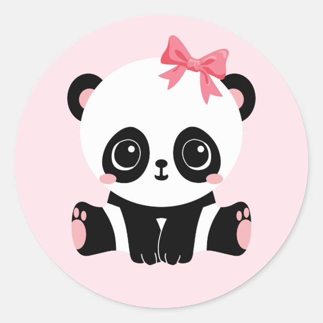 Panda Adorable Bébé Sur Stickers Rose (6 Stickers) (Devant)