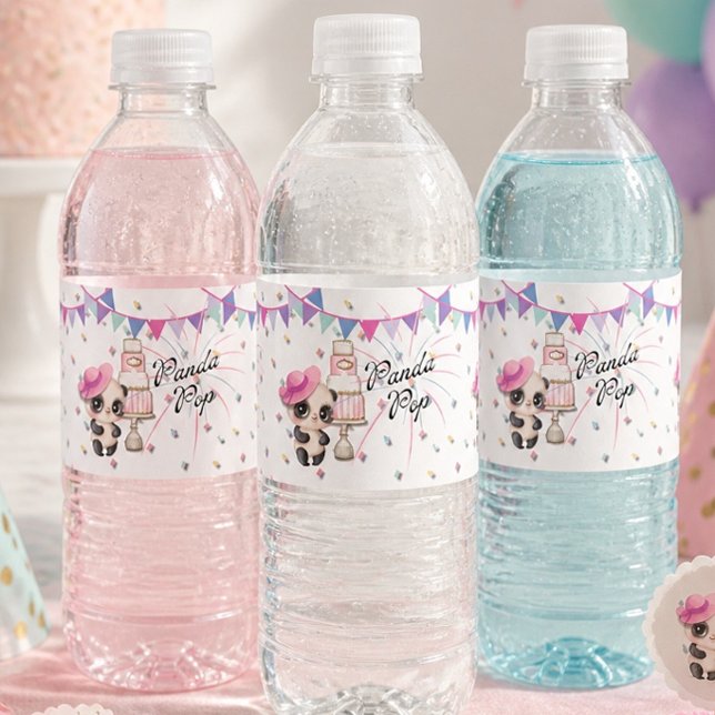 Panda au chapeau rose | Étiquettes de bouteilles d (Créateur téléchargé)