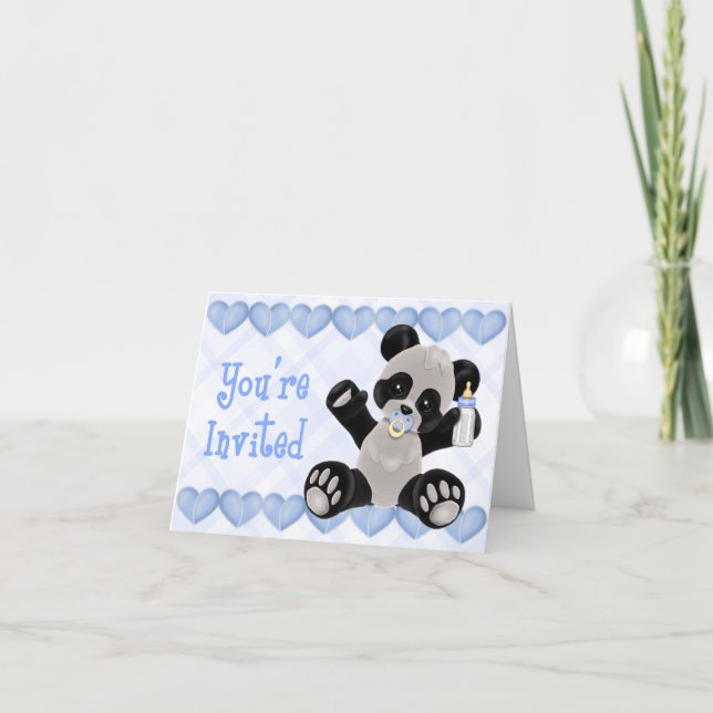 Panda avec Baby shower bleu Pacifique Invitation (Devant)
