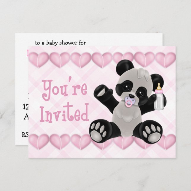 Panda avec Baby shower rose Pacifique Invitation (Devant / Derrière)
