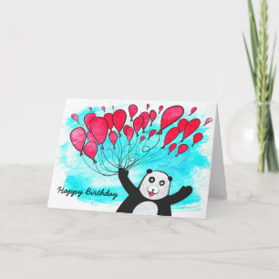Panda avec carte d'anniversaire de ballons