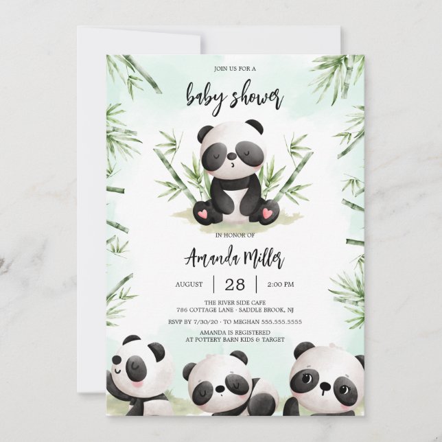 Panda Baby Shower Invitation (Devant)