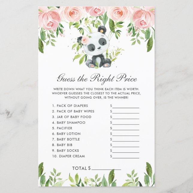 Panda Bear Rose Floral Devinez Le Bon Prix Jeu (Devant)