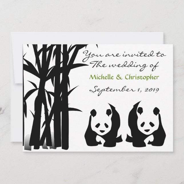 Panda Bears et Bambou Faire-part de mariage (Devant)