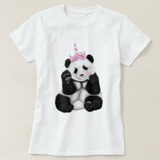 Panda bébé en T-shirt casquette unicorne (Design devant)